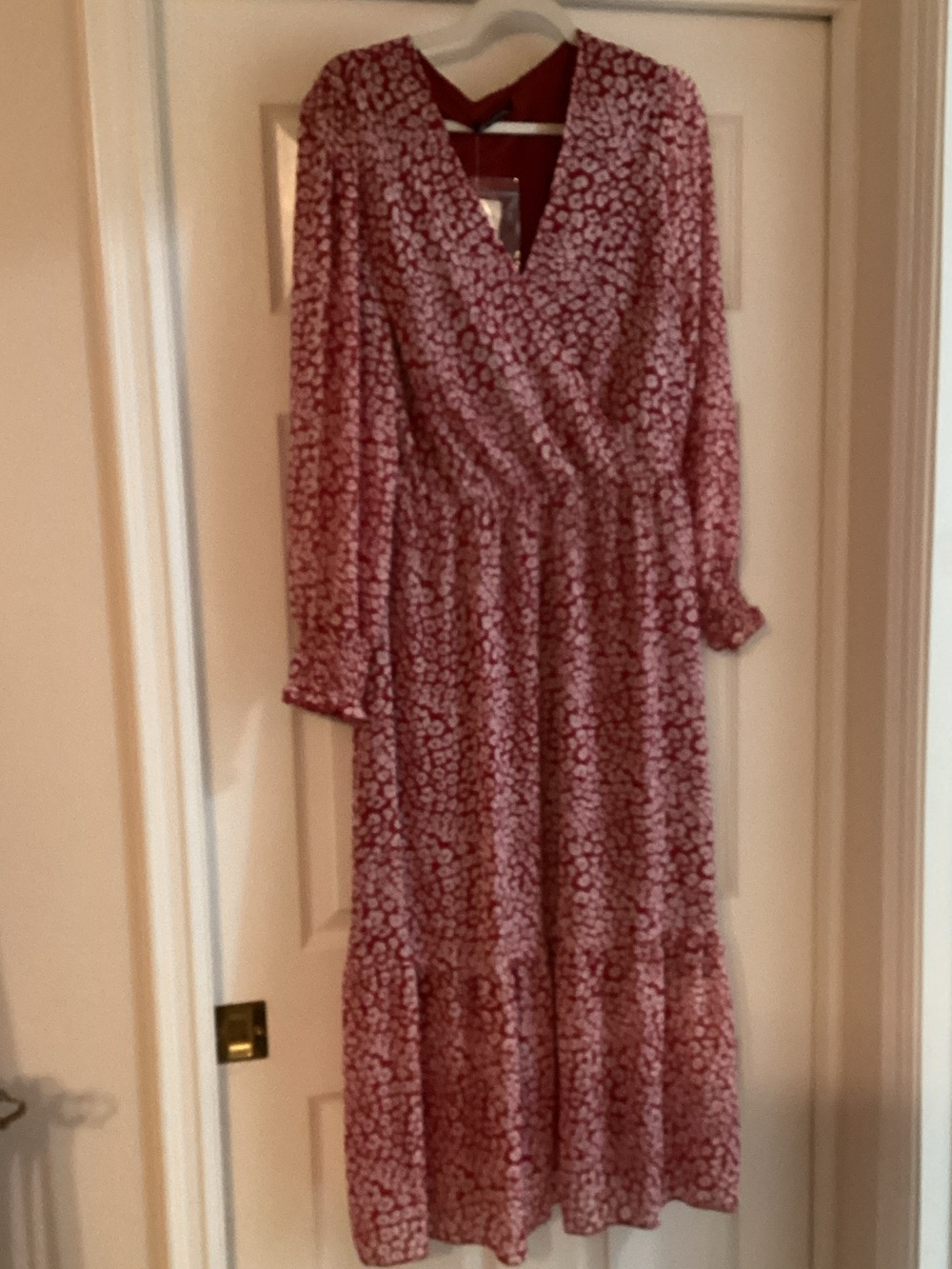Women’s Red Floral Long-Sleeve Wrap Maxi Dress